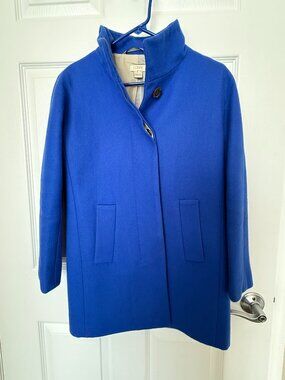 J.Crew Cobalt Blue Wool Funnel Neck Coat Sz 0 Petite